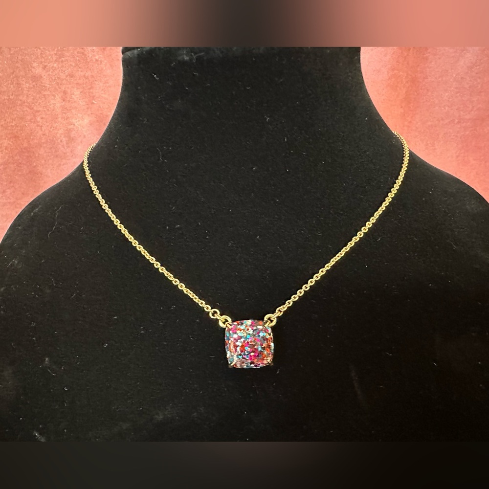 Kate Spade Colorful Glitter Pendant with Yellow Gold Tone Chain